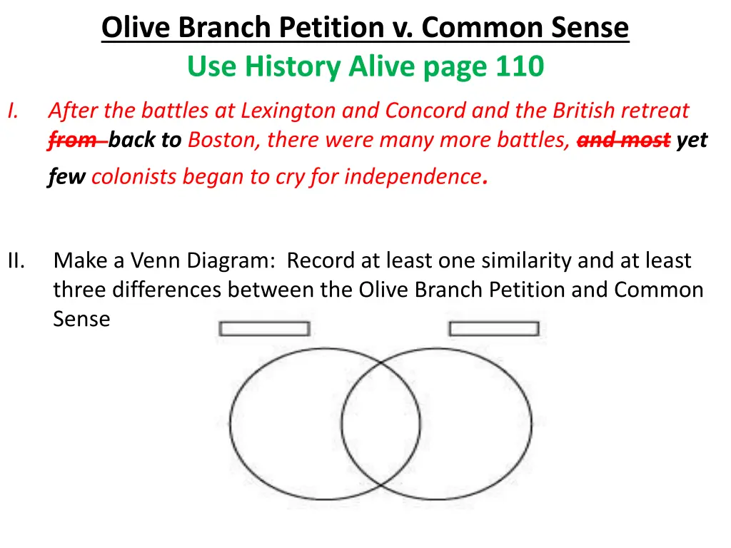 olive branch petition v common sense use history