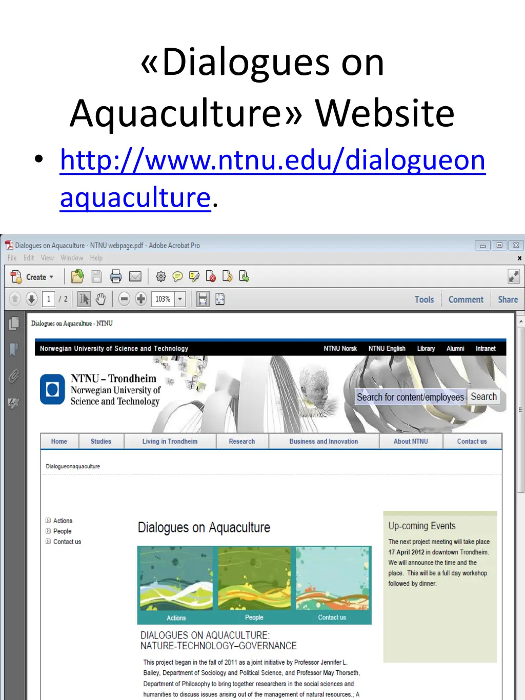 dialogues on aquaculture website http www ntnu