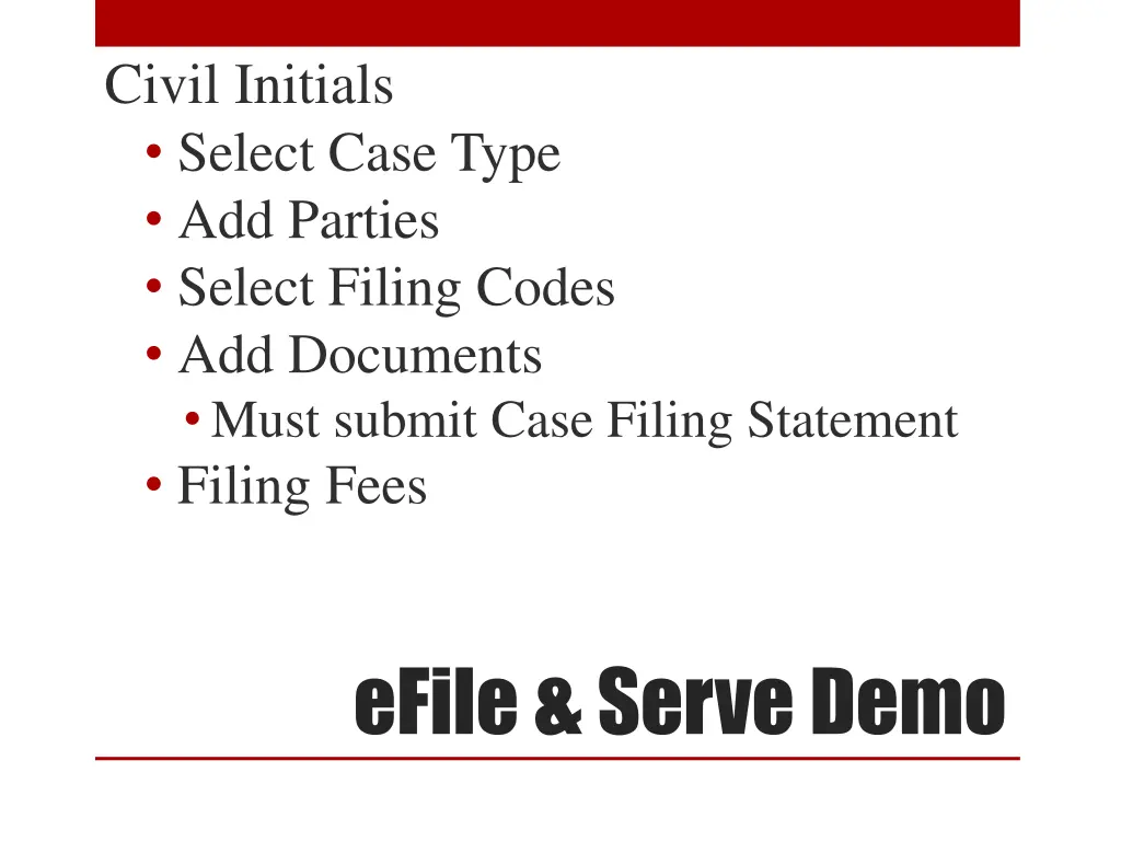 civil initials select case type add parties