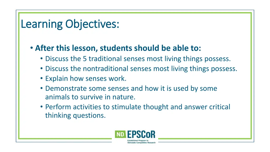 learning objectives learning objectives