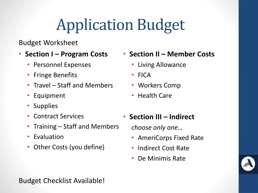 application budget 2