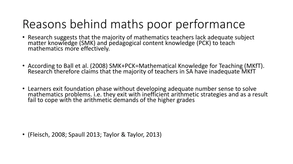 reasons behind maths poor performance research