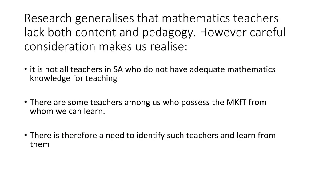 research generalises that mathematics teachers