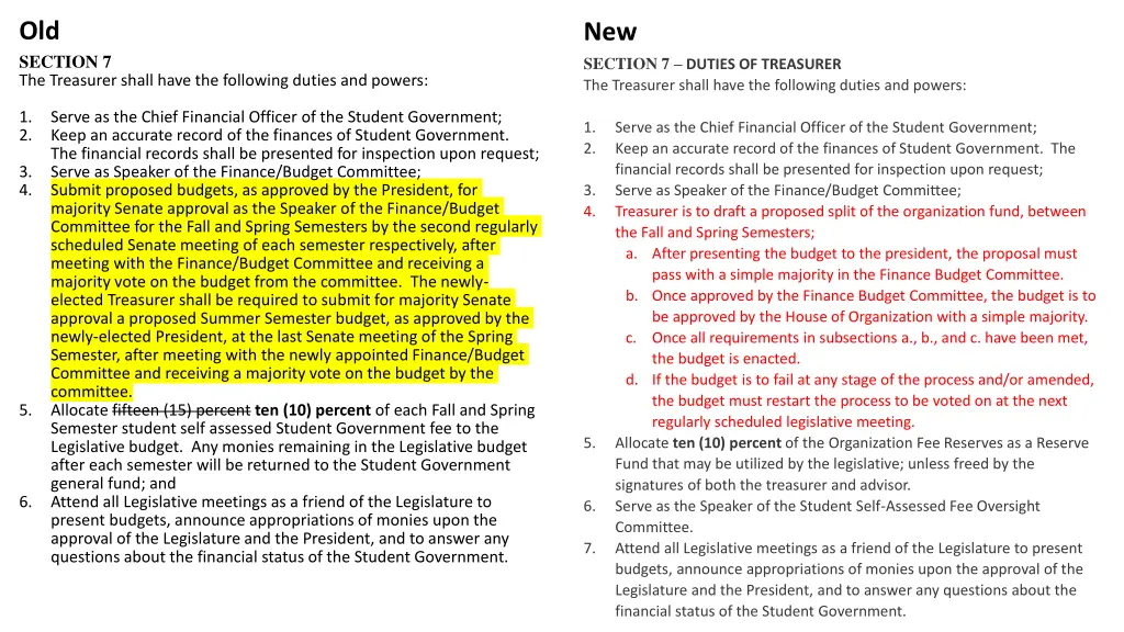 old section 7 the treasurer shall have