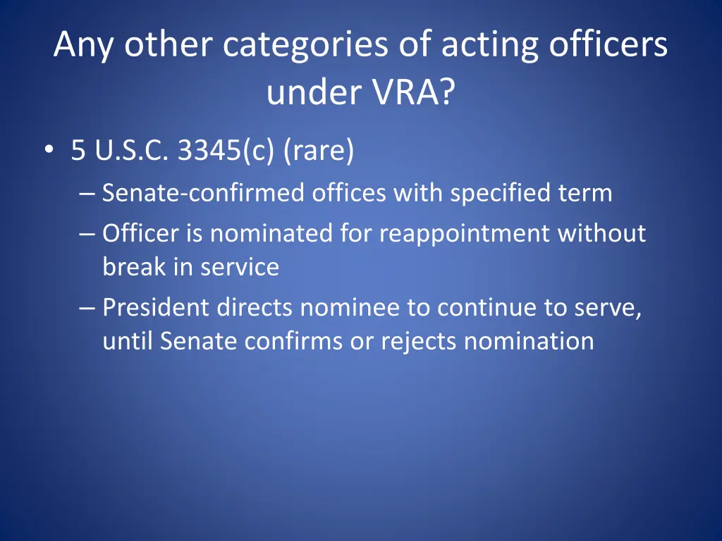 any other categories of acting officers under vra