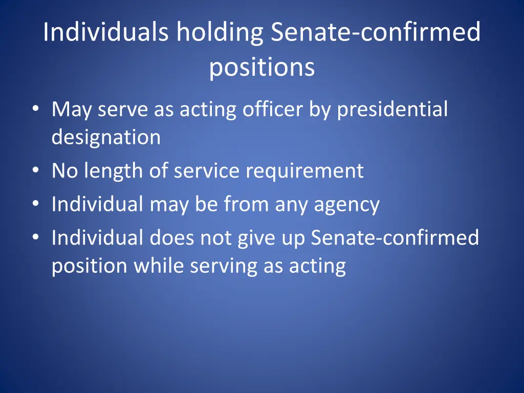 individuals holding senate confirmed positions