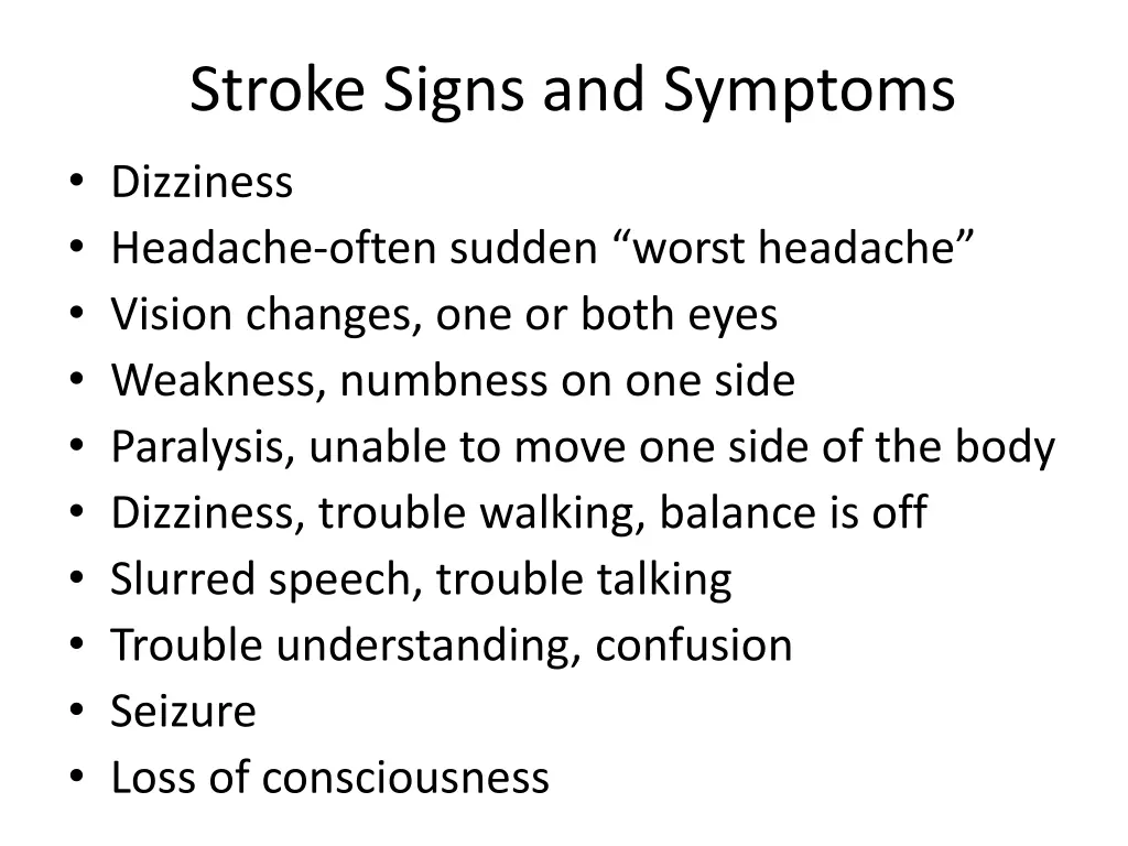 stroke signs and symptoms dizziness headache