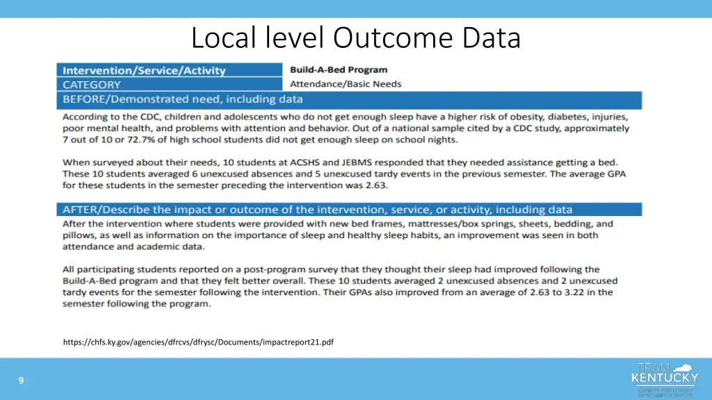 local level outcome data