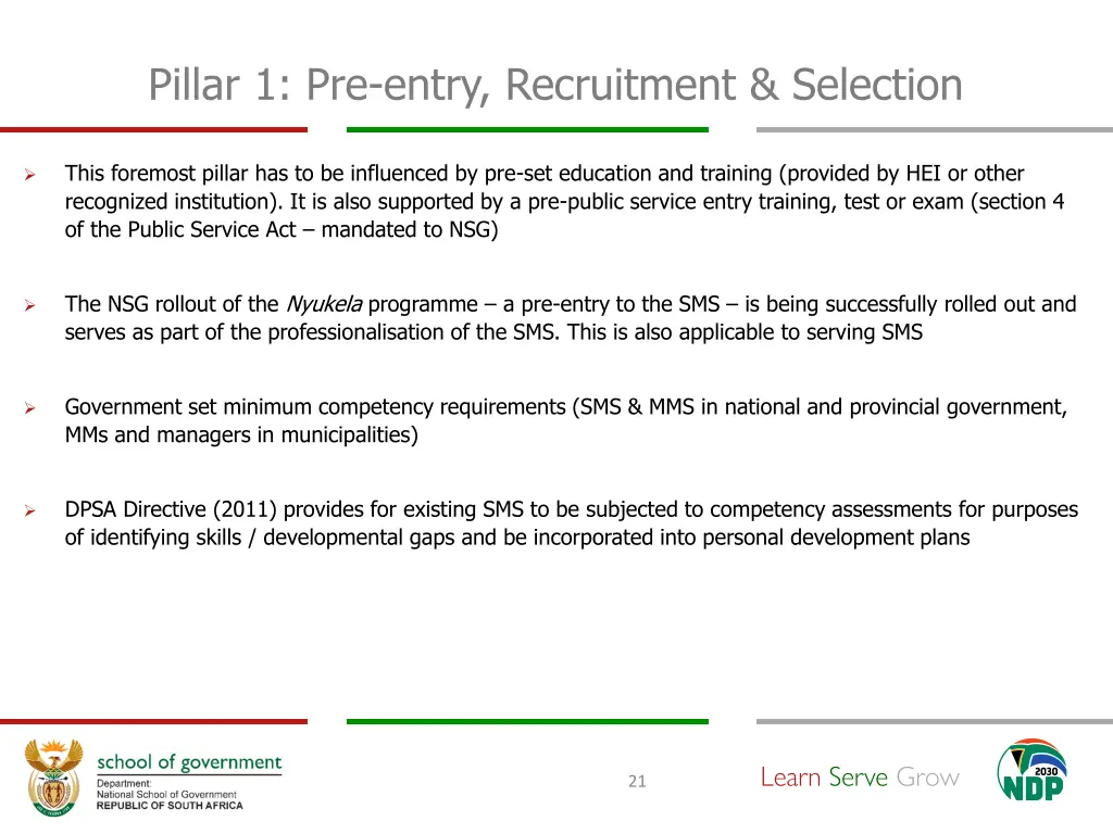 pillar 1 pre entry recruitment selection