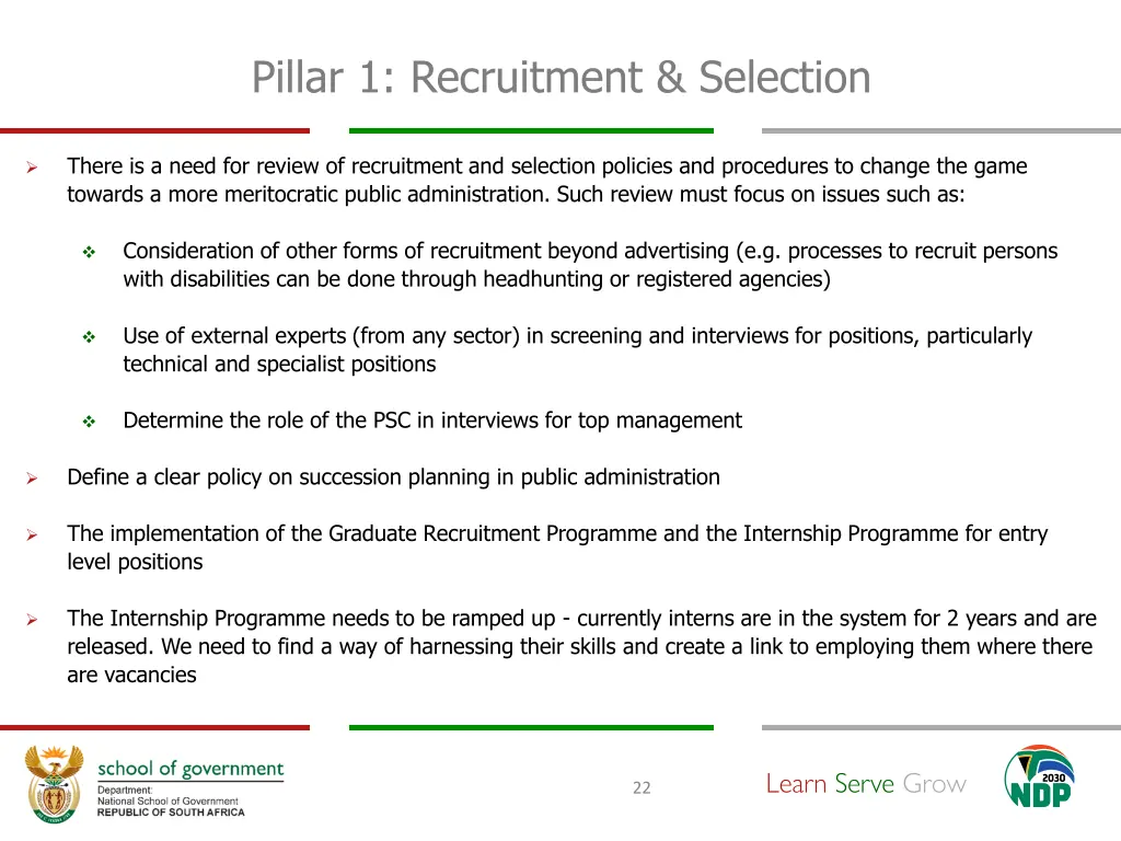 pillar 1 recruitment selection