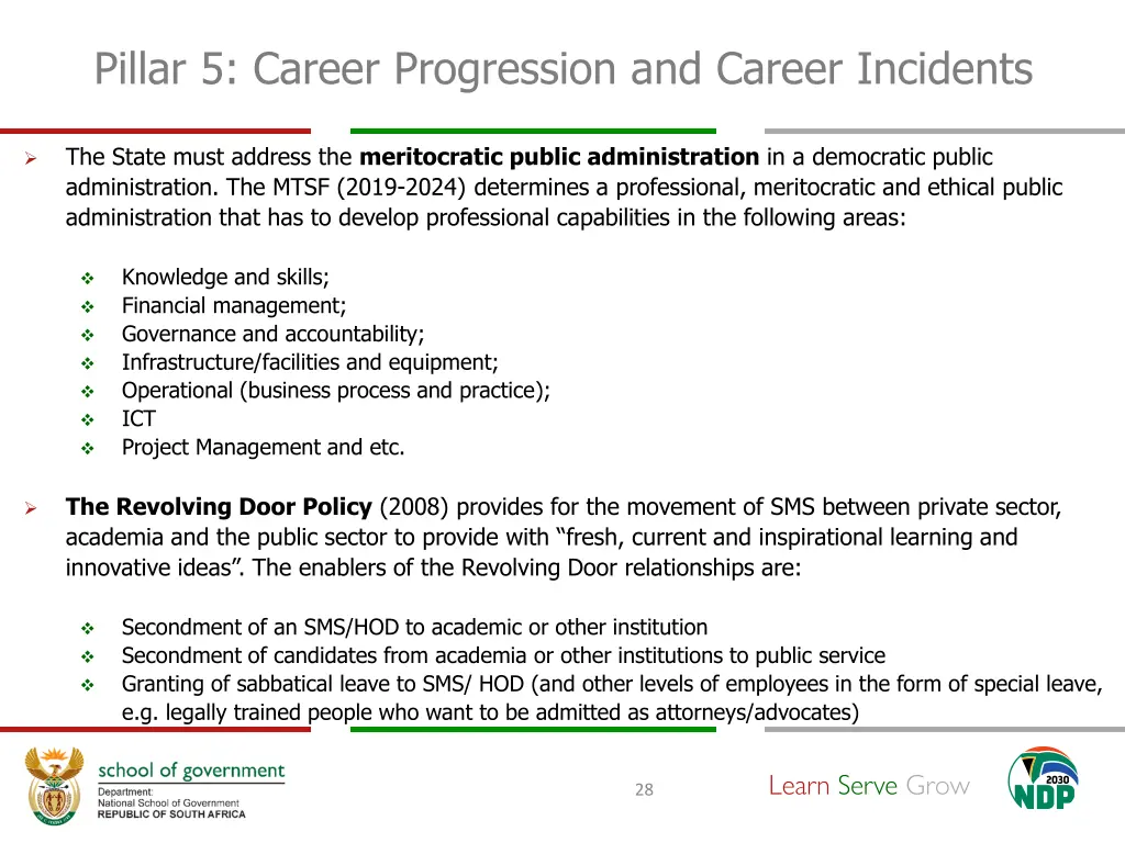 pillar 5 career progression and career incidents