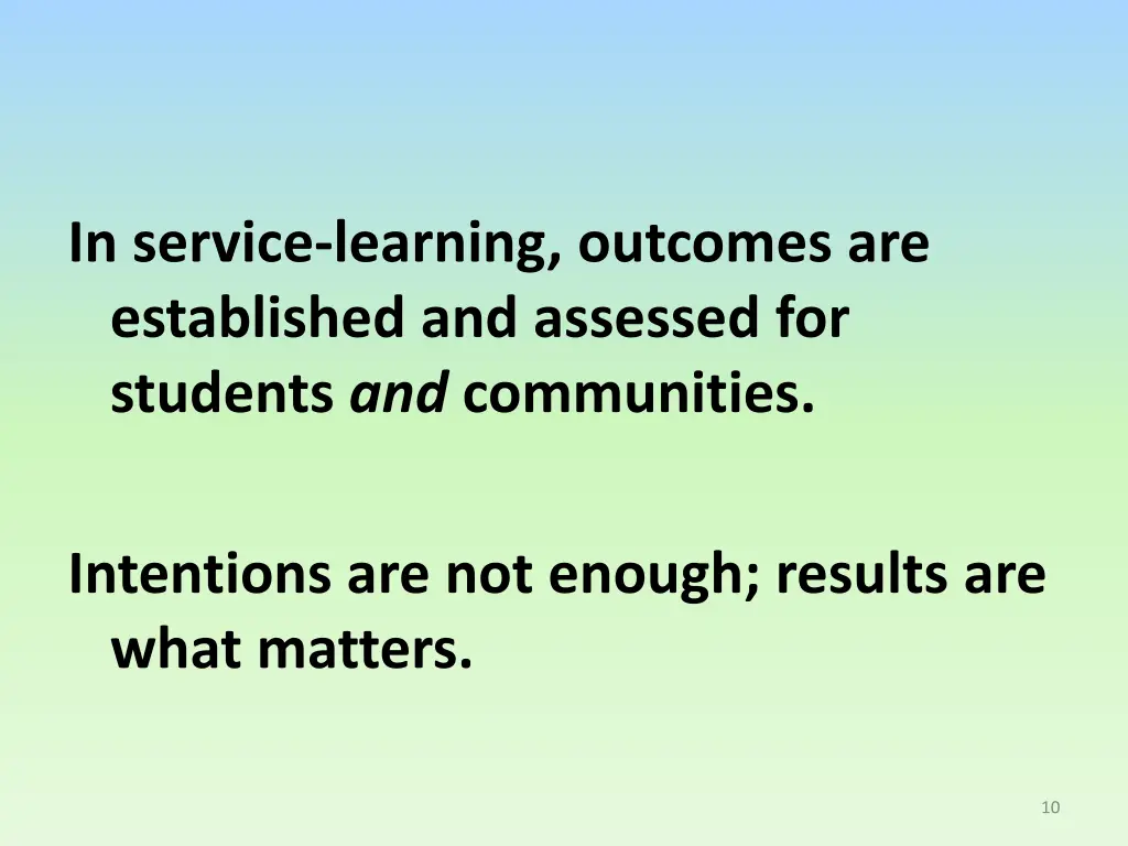 in service learning outcomes are established