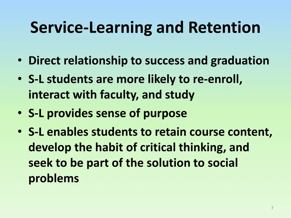 service learning and retention