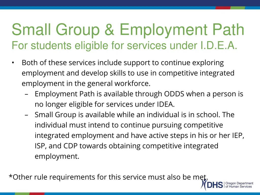 small group employment path for students eligible