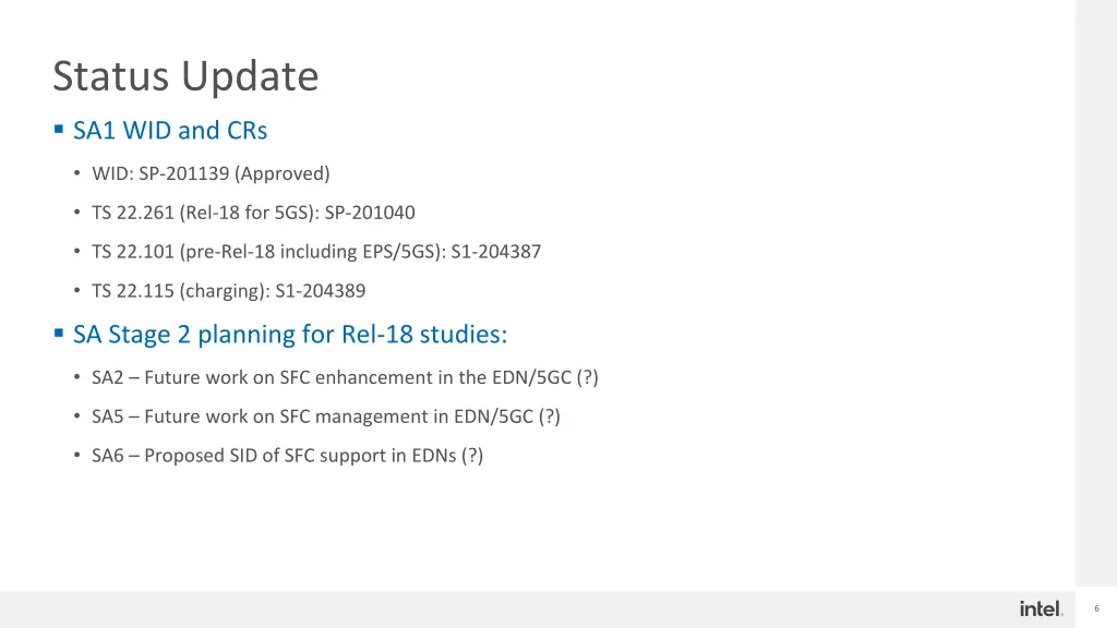 status update sa1 wid and crs