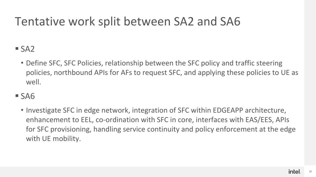 tentative work split between sa2 and sa6