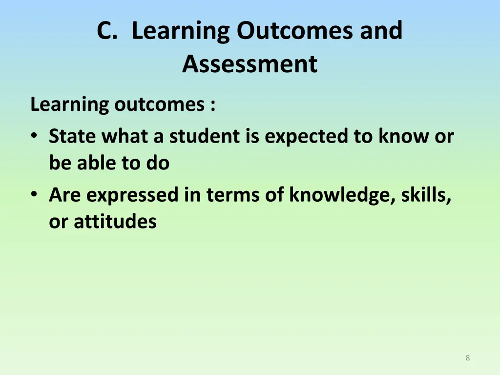 c learning outcomes and assessment