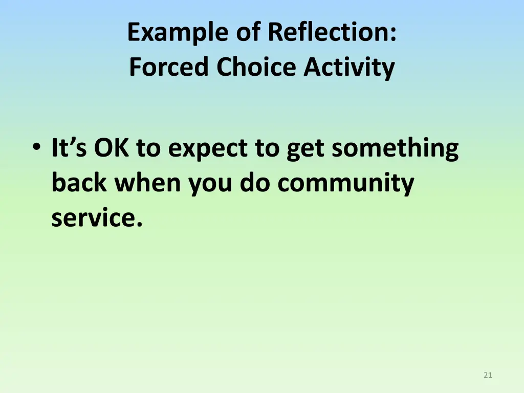 example of reflection forced choice activity