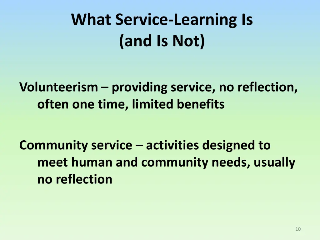 what service learning is and is not