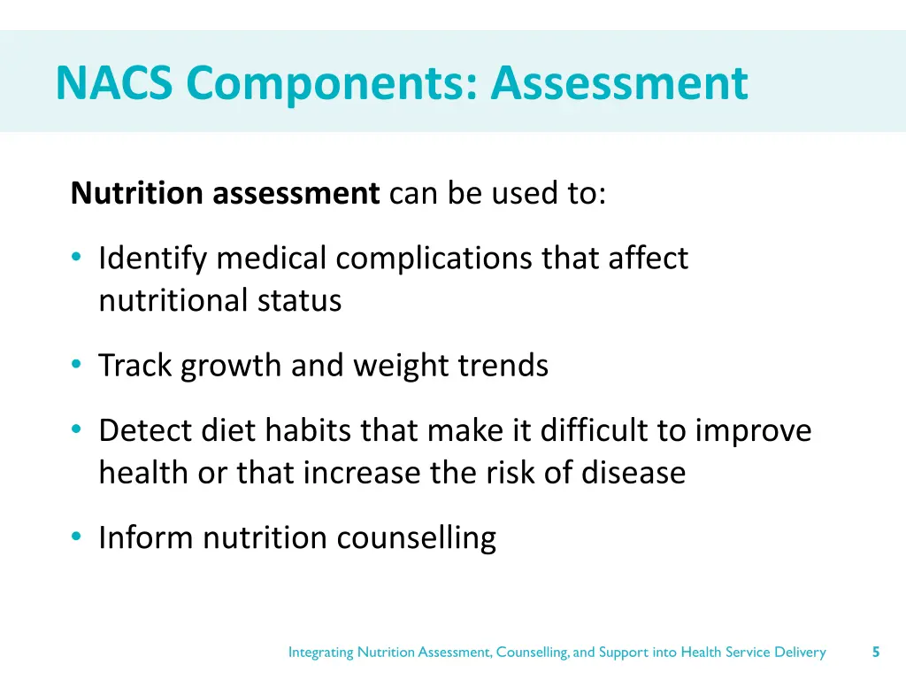 nacs components assessment