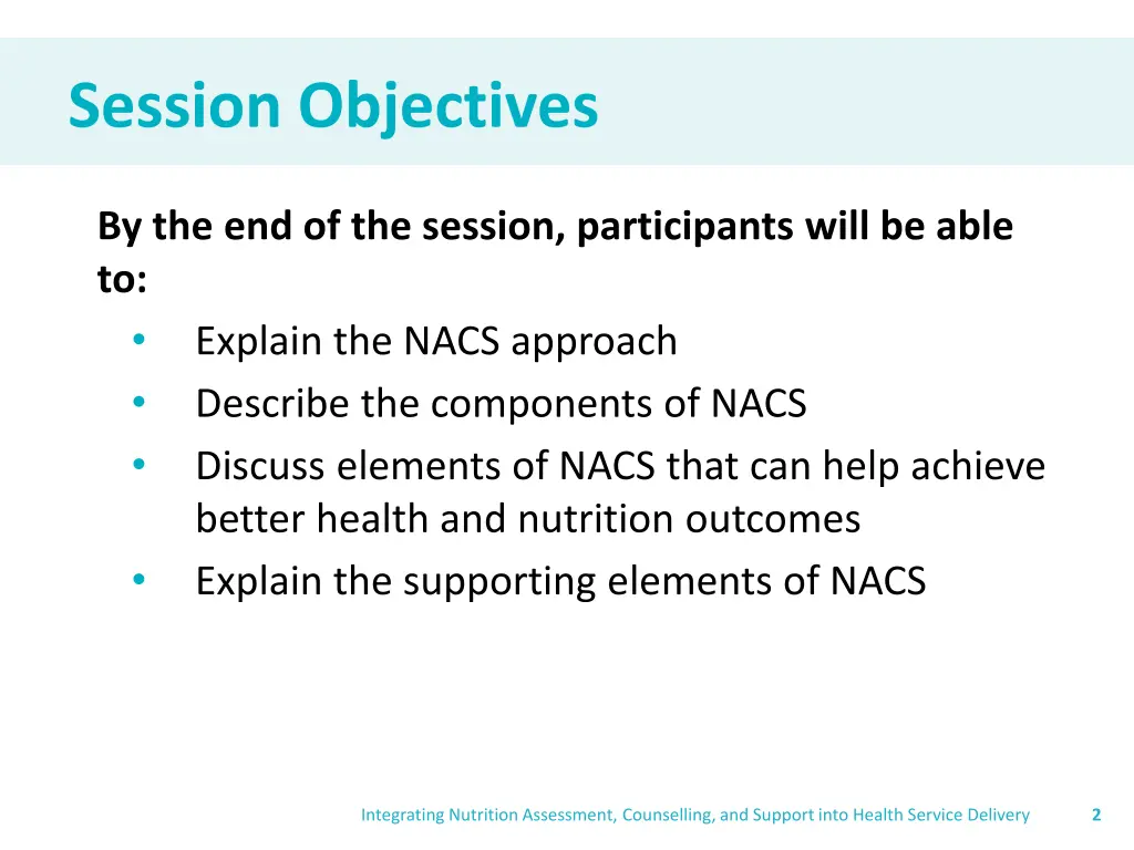 session objectives