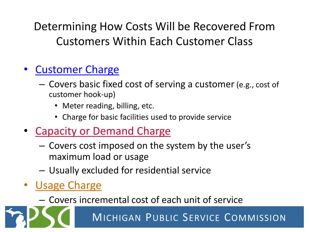 determining how costs will be recovered from