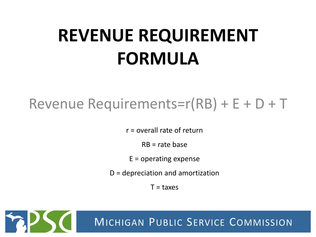 revenue requirement formula