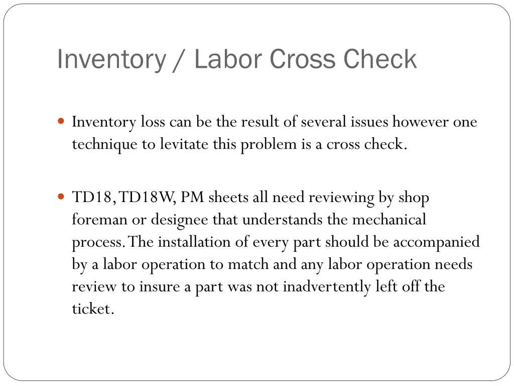 inventory labor cross check