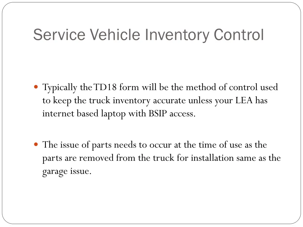 service vehicle inventory control 1