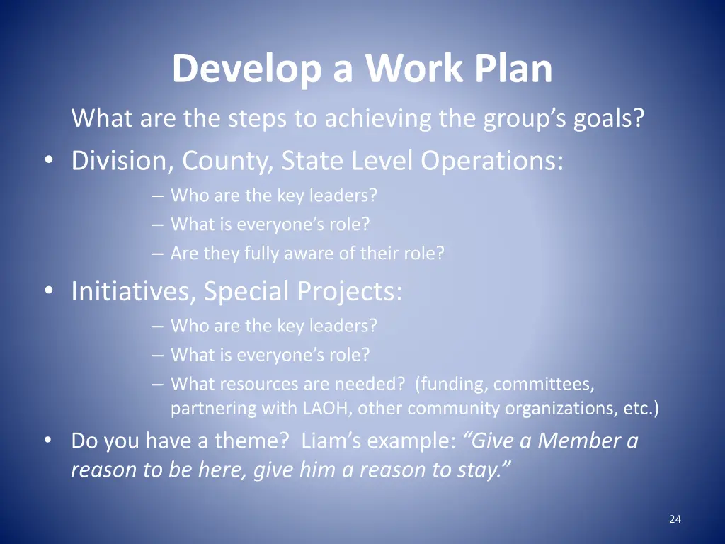 develop a work plan what are the steps