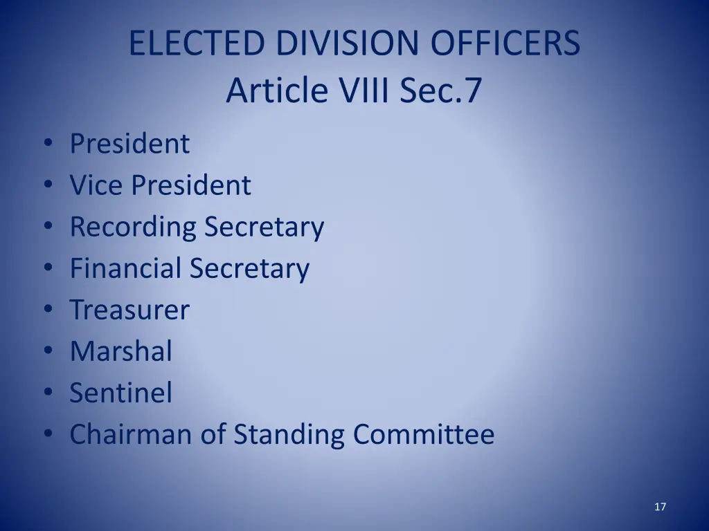 elected division officers article viii