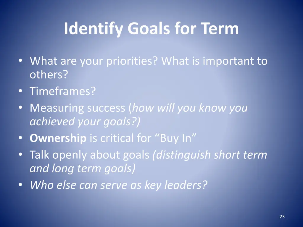 identify goals for term