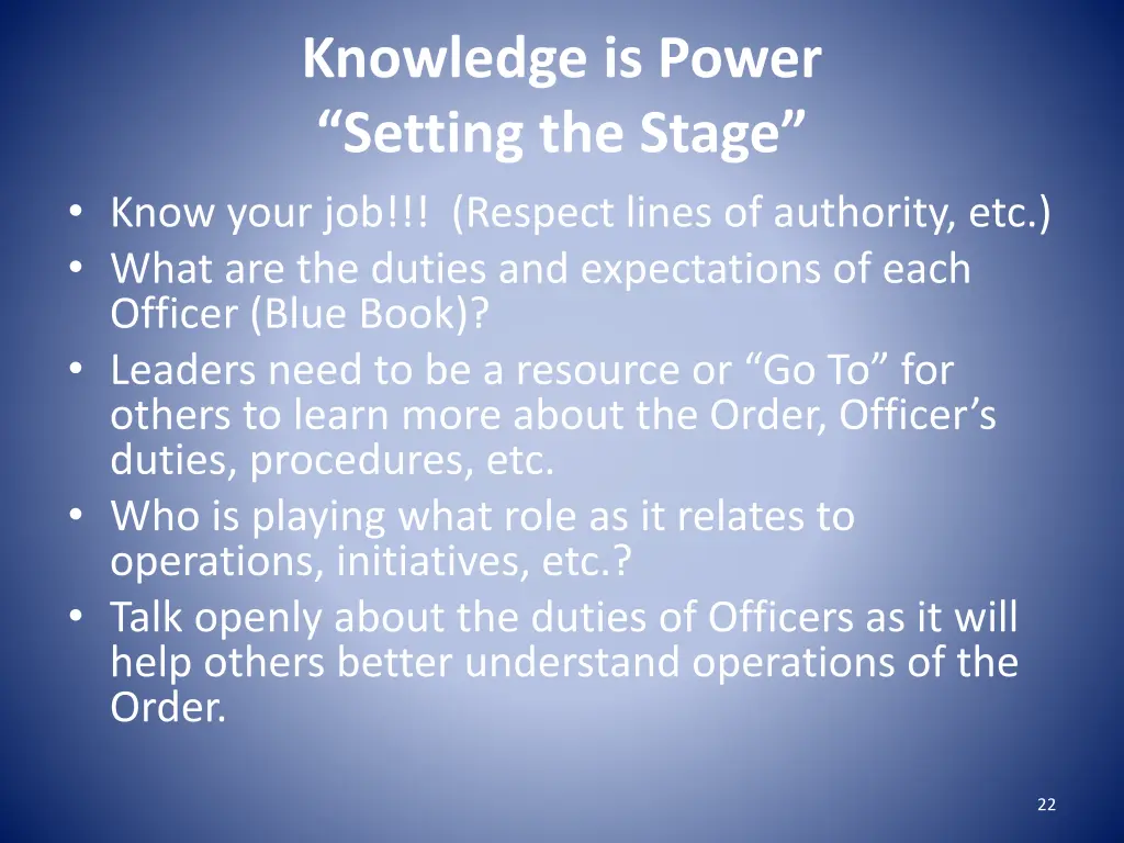 knowledge is power setting the stage know your