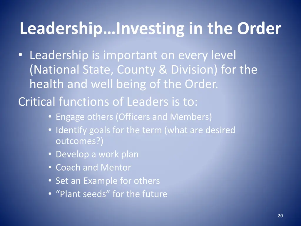 leadership investing in the order