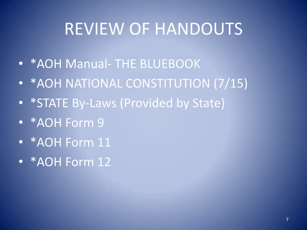 review of handouts