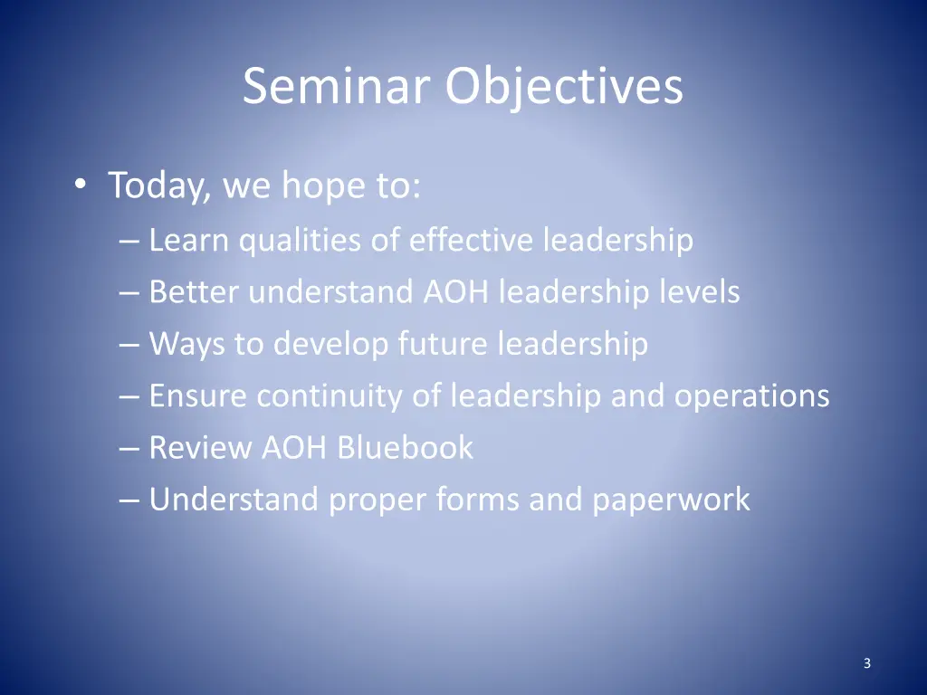 seminar objectives