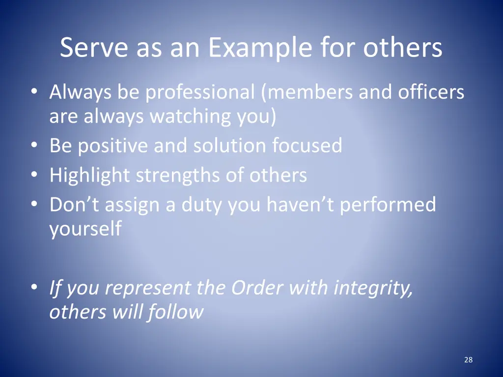 serve as an example for others