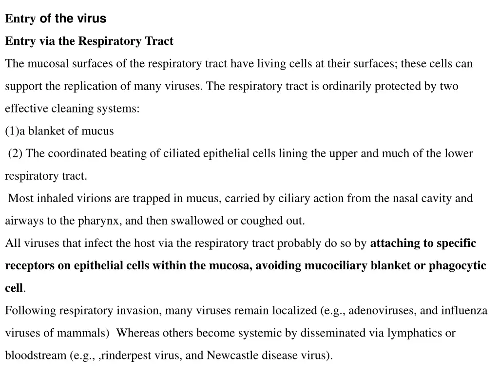 entry of the virus