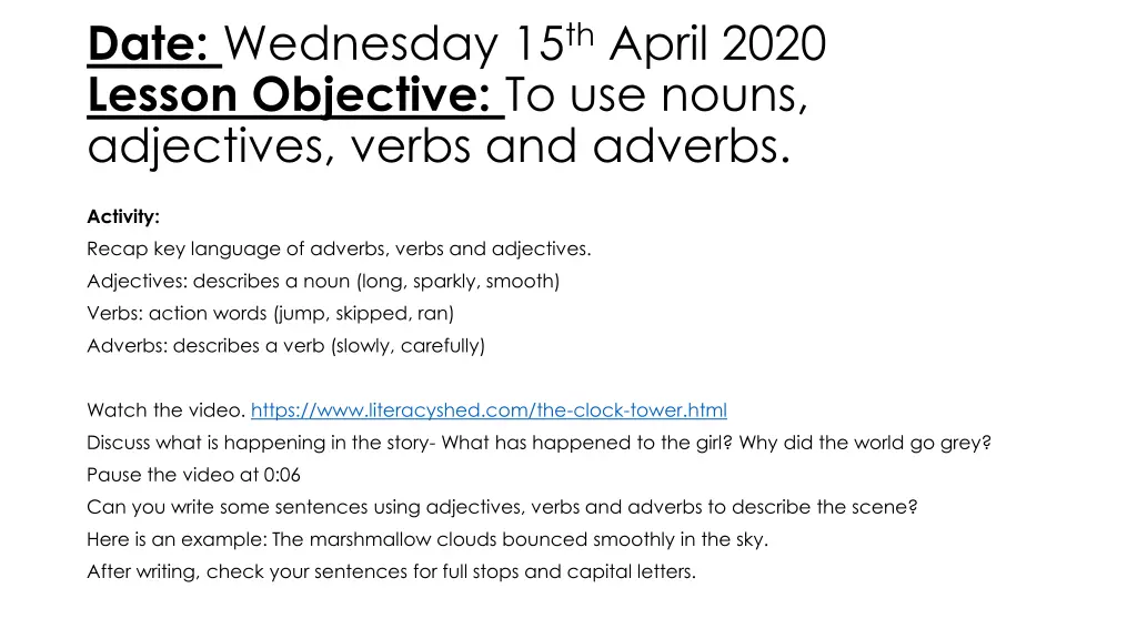 date wednesday 15 th april 2020 lesson objective