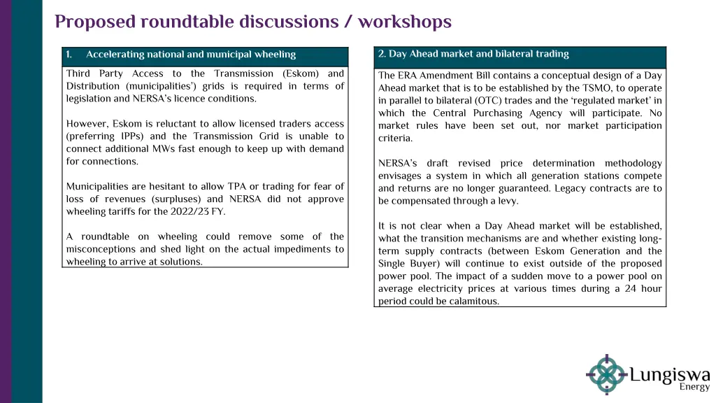 proposed roundtable discussions workshops