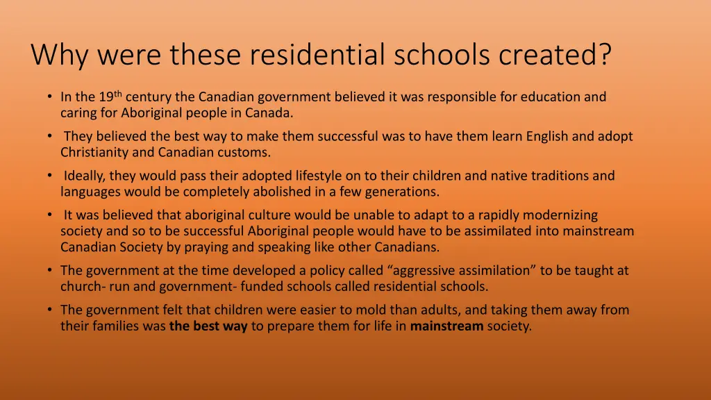 why were these residential schools created