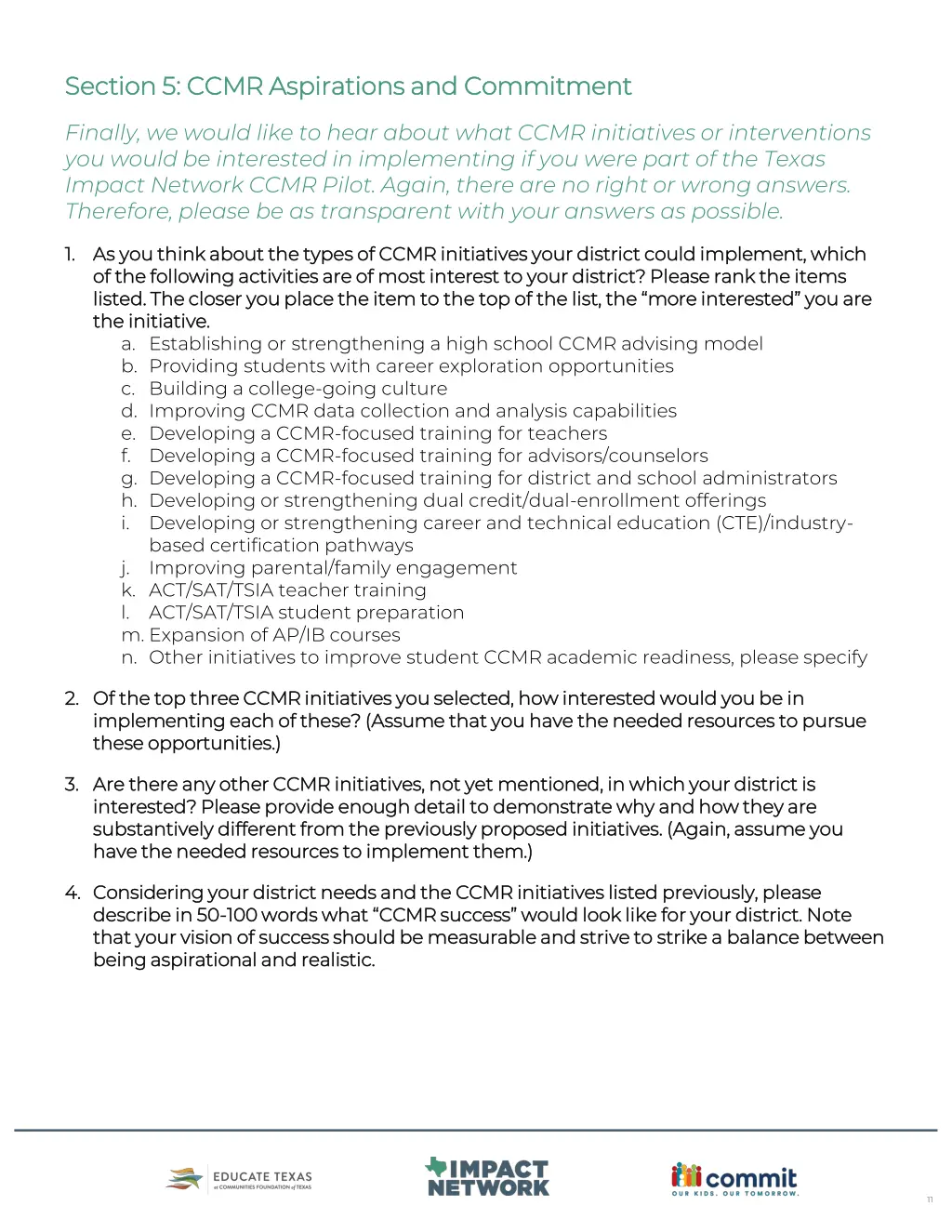 section 5 ccmr aspirations and commitment section