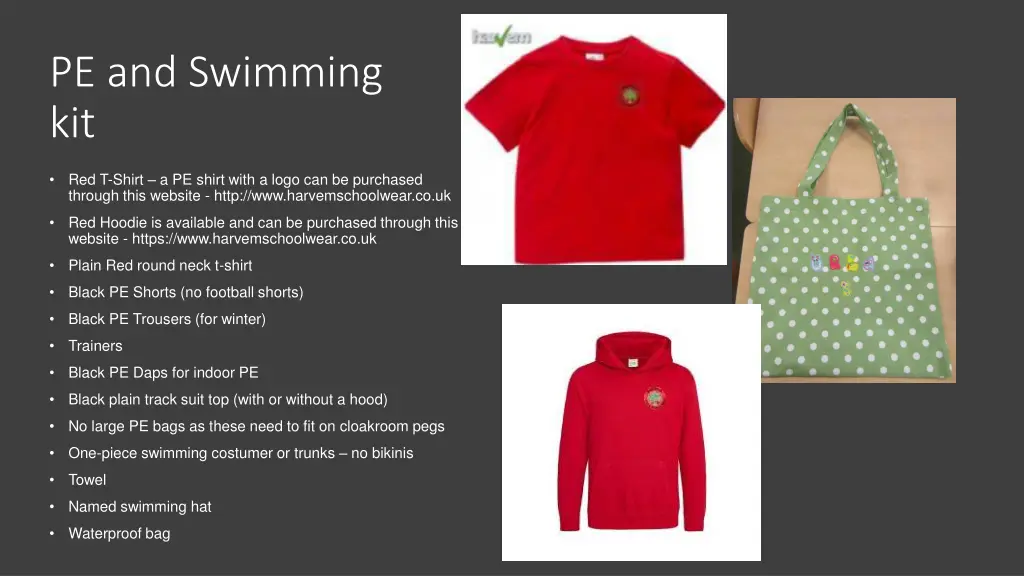 pe and swimming kit