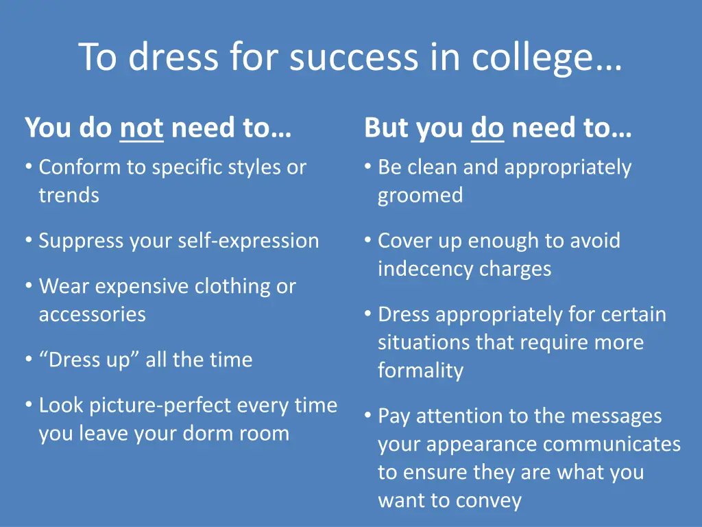 to dress for success in college