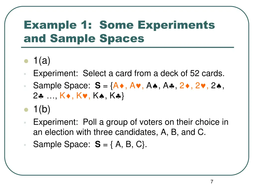 example 1 some experiments and sample spaces