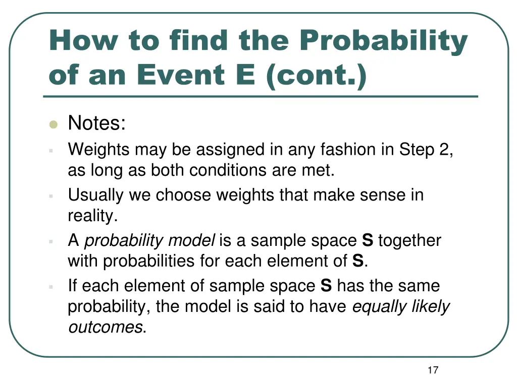 how to find the probability of an event e cont