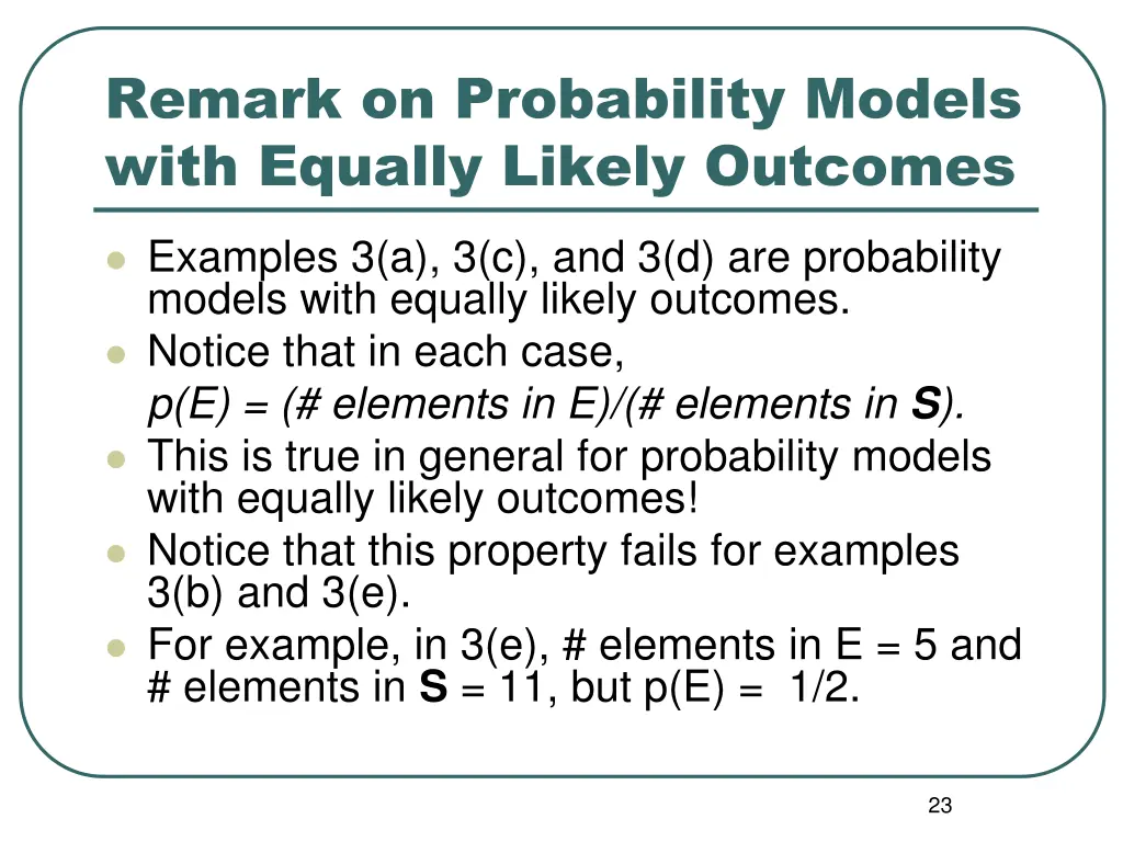 remark on probability models with equally likely