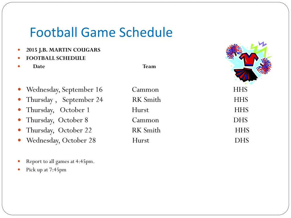 football game schedule