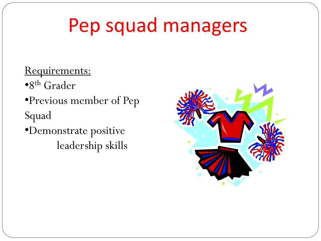 pep squad managers