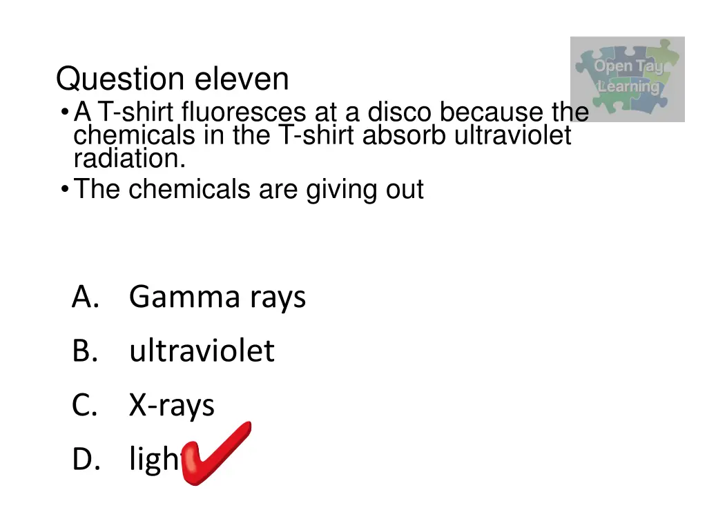 question eleven a t shirt fluoresces at a disco 1